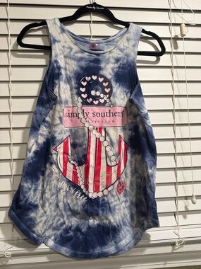 Simply Southern Navy and Pink Tie-Dye Anchor Tank Top